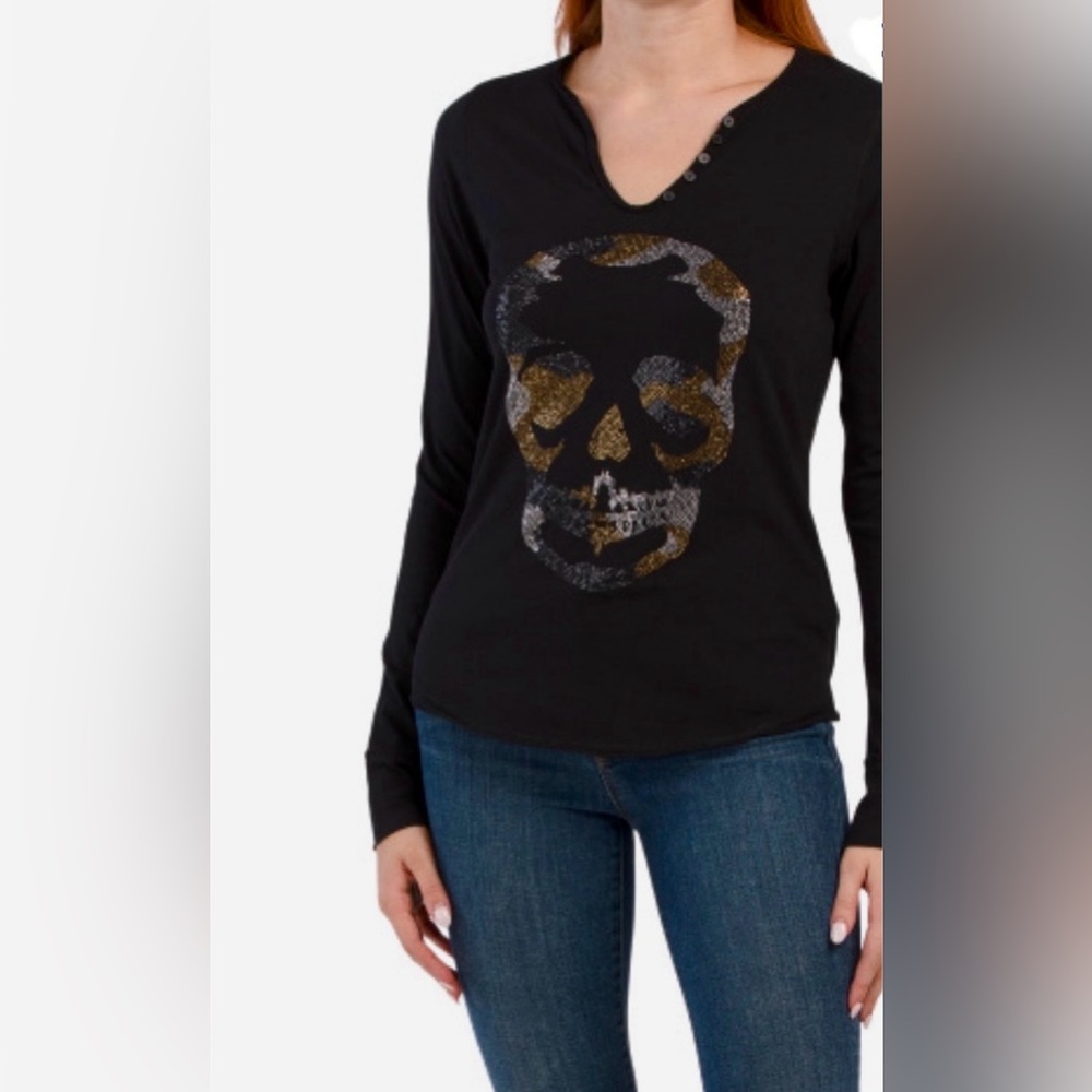 NWT Zadig & Voltaire Tunisia skull long sleeved black tee - Small